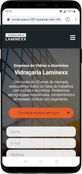 Modelo de site para vidraçarias e empresas de vidros, alumínios e box
